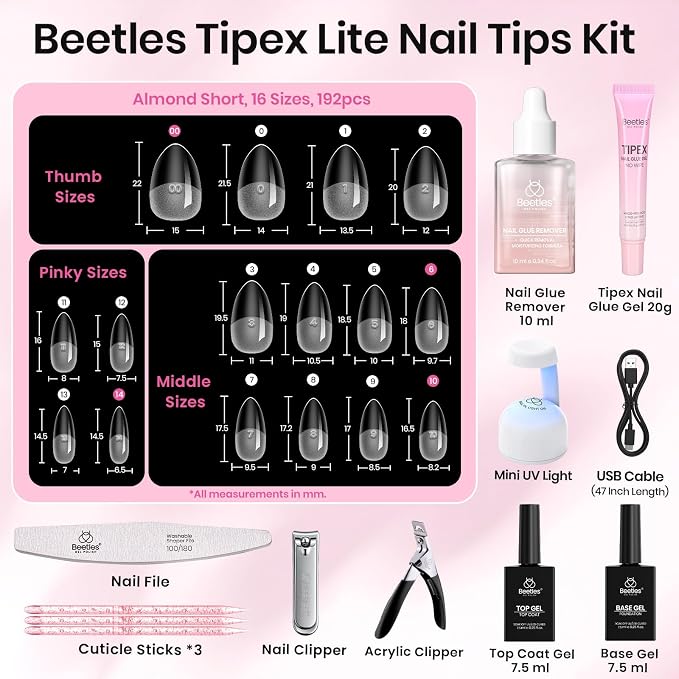 3 - Tipex Lite Nails Kit | Short Almond | 192