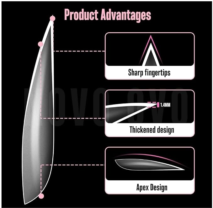Long or XL Clear Sharp Stiletto Nail Tips 224