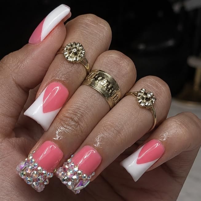 White Pink Heart Rhinestone