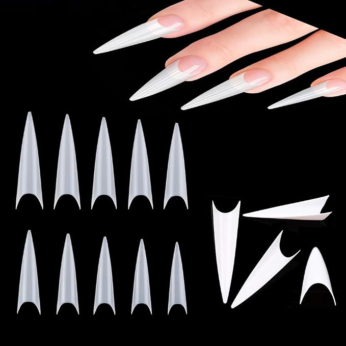 Stiletto Nail Tips 600pcs & Box -Natural