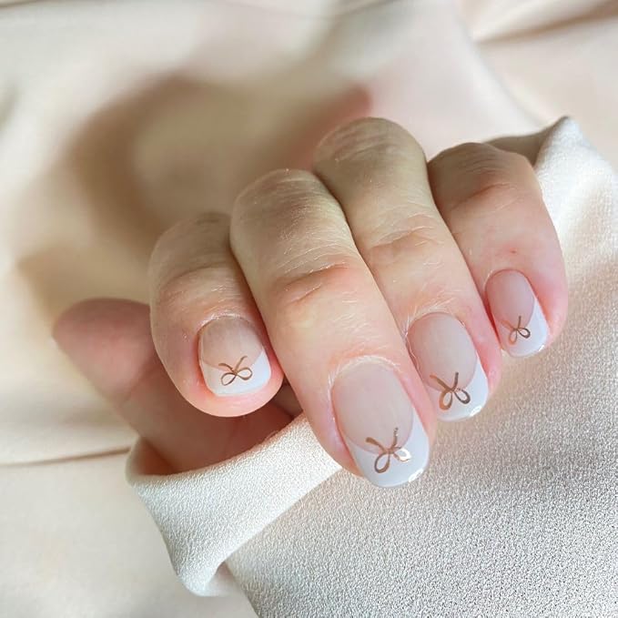 French Tips Rose Gold Bow