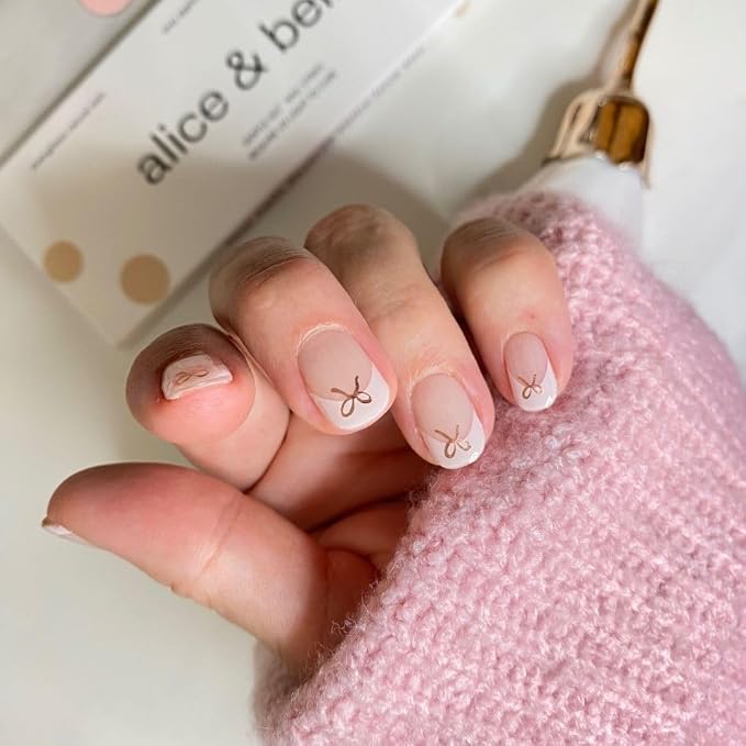 French Tips Rose Gold Bow