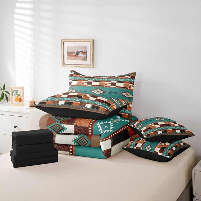 Teal,brown,white,black