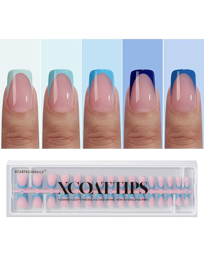03 S - Square Blue French in Pink Base