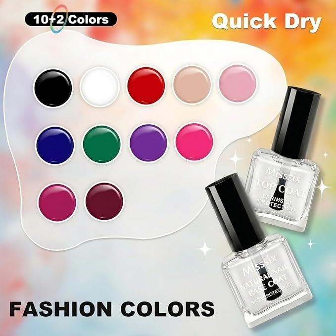 10 colors+2top&base nail polish set