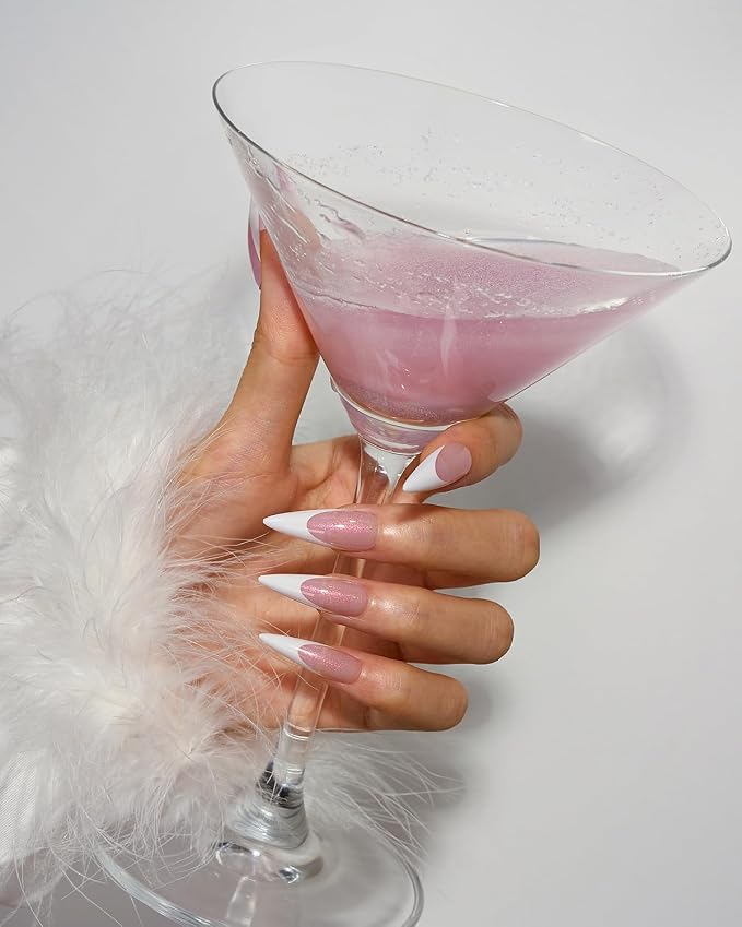 01 L - Stiletto French in Pink Glitter Base