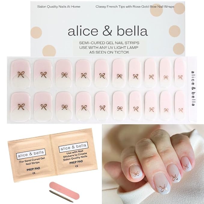 French Tips Rose Gold Bow