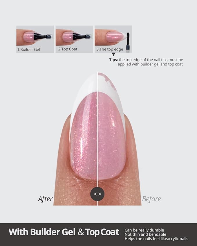 01 M - Almond French in Pink Glitter Base
