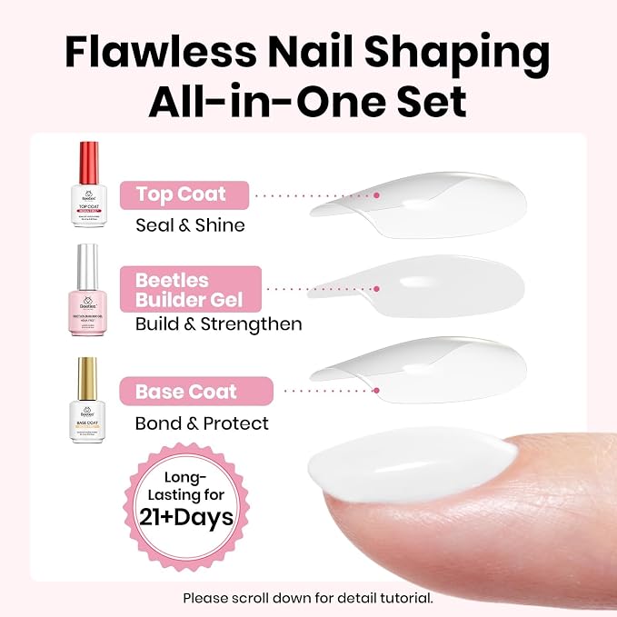 Clear Base and Top Coat with White Builder Gel