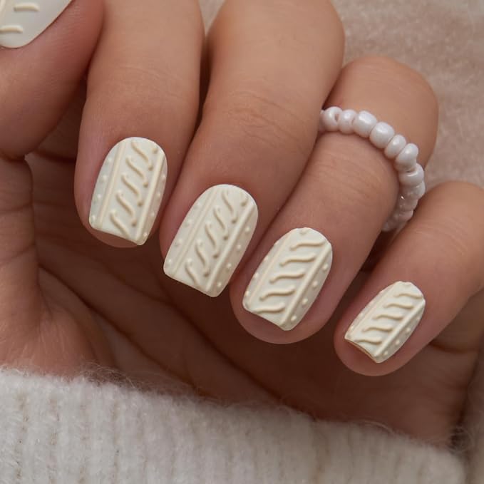 Cream Yellow 3D Sweater Nails
