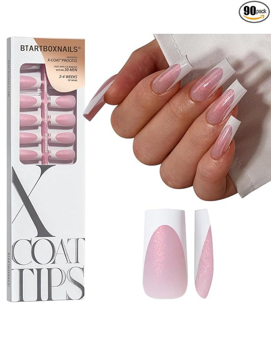01 L - Square French in Pink Glitter Base
