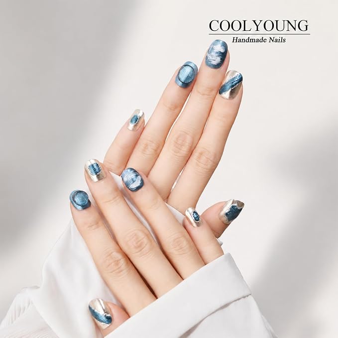 Blue press on nails