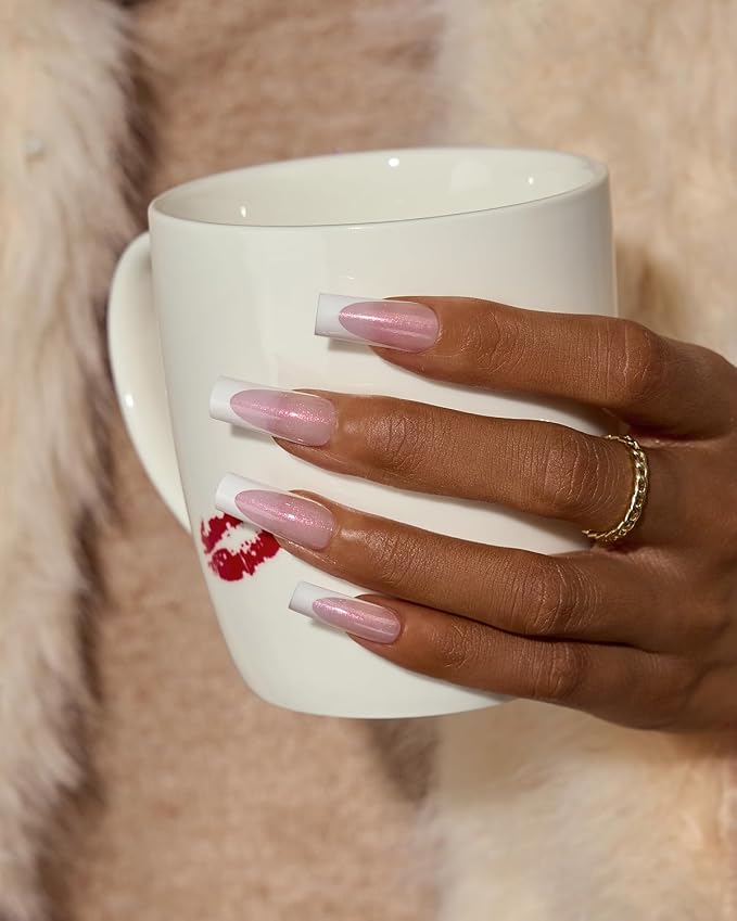 01 L - Square French in Pink Glitter Base
