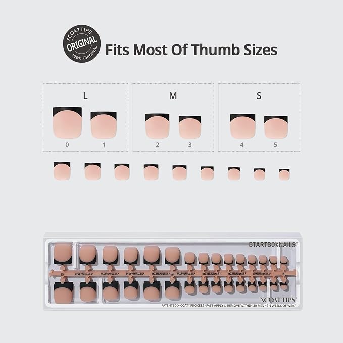 03-Peach Base-Black French-S-L Sharp Square