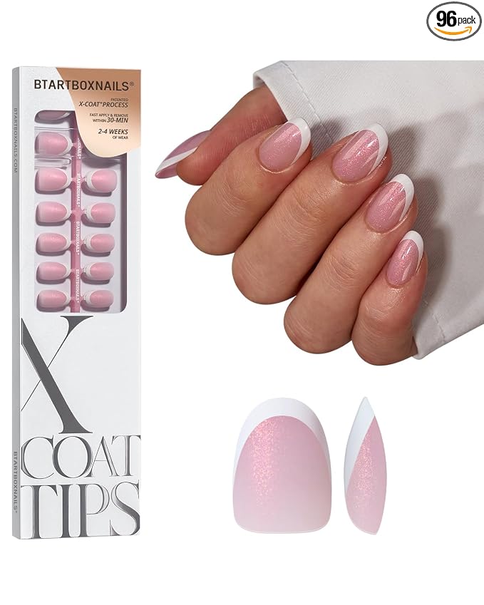 01 S - Oval French in Pink Glitter Base