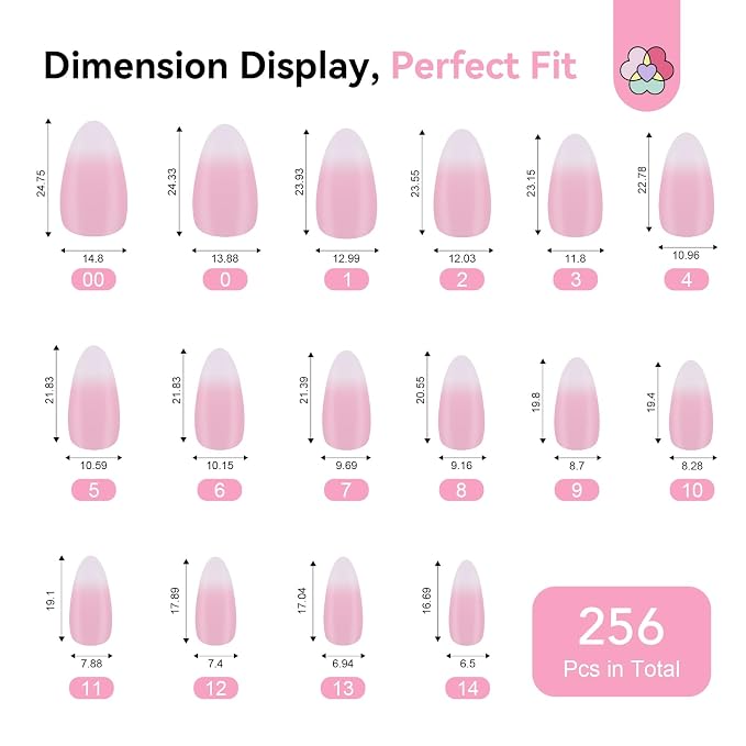Pink White Ombre Medium Almond