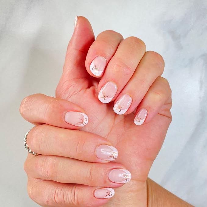 French Tips Rose Gold Bow