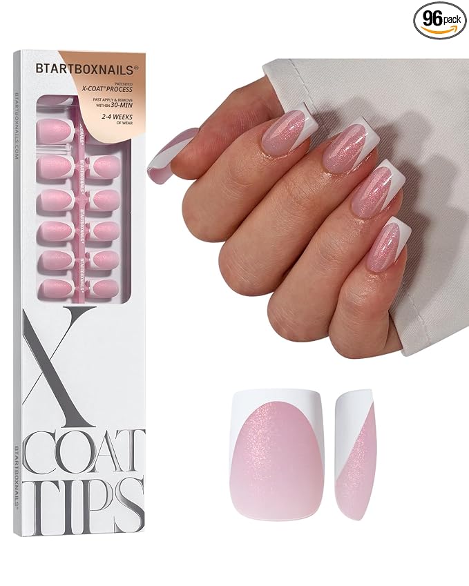 01 S - Square French in Pink Glitter Base