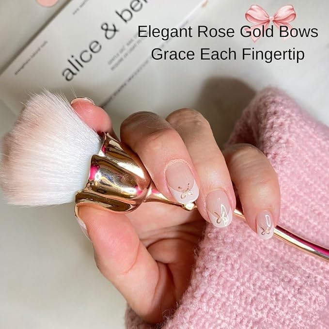 French Tips Rose Gold Bow