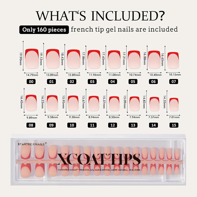 02 S - Square Red French in Nude Base