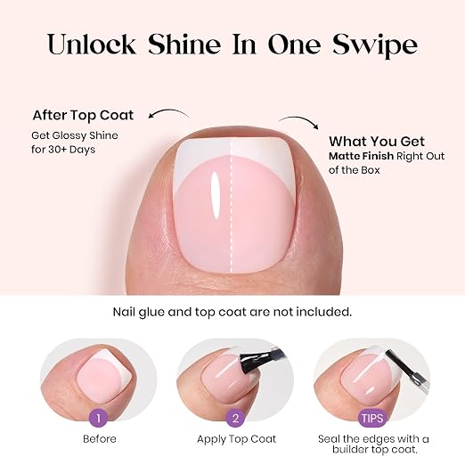 0 - Press On ToeNails Only | Short Square | Pink French