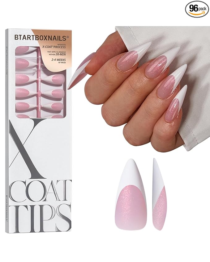 01 L - Stiletto French in Pink Glitter Base
