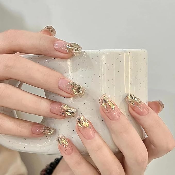 champagne nail rhinestones