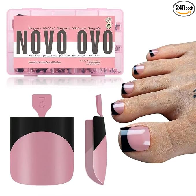 Sharp Square Toe Nail Black French Tips