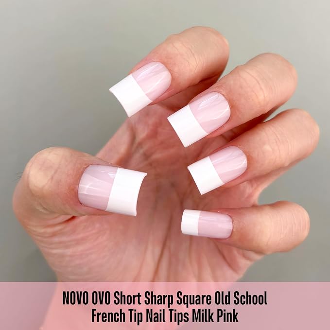 Short Sharp Square Nail Tips Wide White French Tip Milky Pink