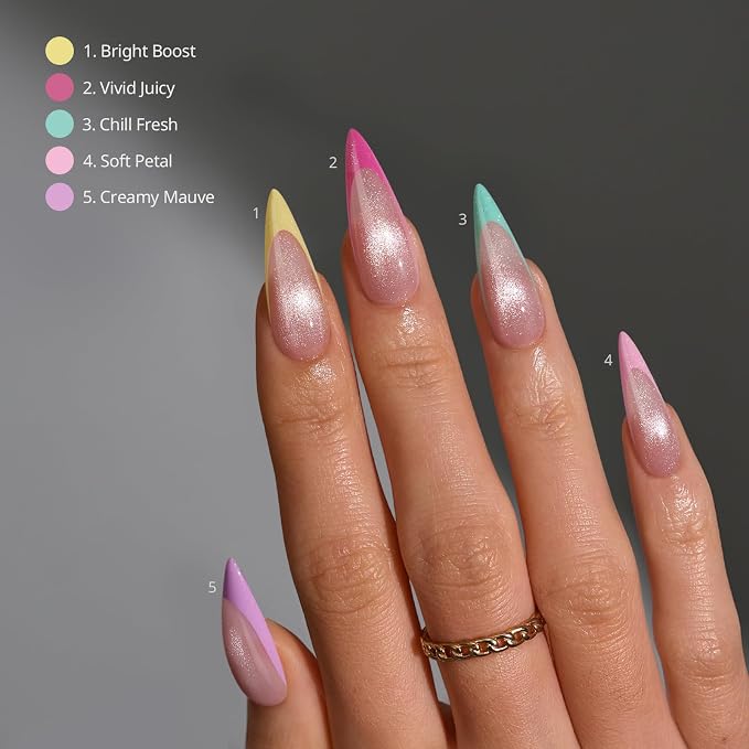 06 L - Stiletto Brighter Pastel French in Cat Eye Base