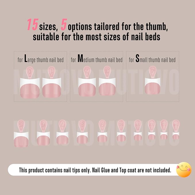 MUTIOVO Short Toe Nail White French Tip BABY PINK with Moon Curve