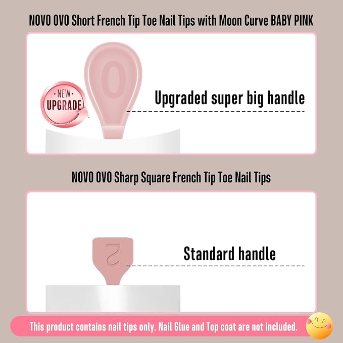 Short Sharp Square Toe Nail Tips with Moon Curve White French Tip Baby Pink