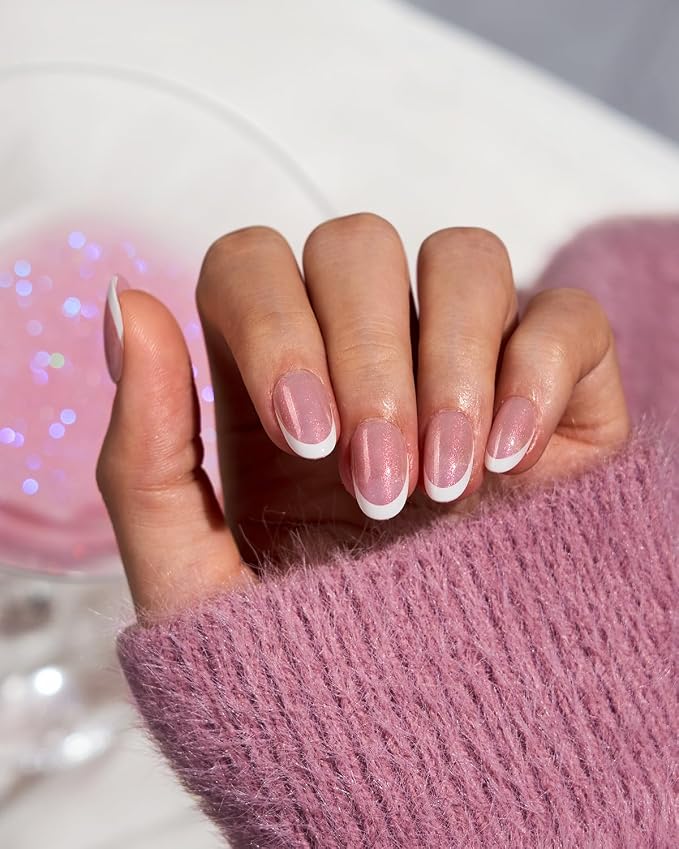 01 S - Oval French in Pink Glitter Base