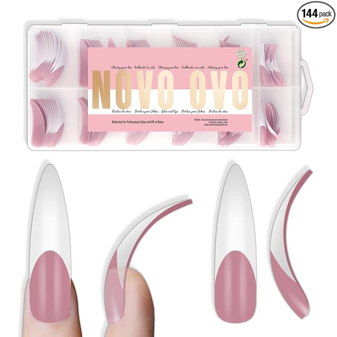 XXL Stiletto Almond Curved Berry Pink French Tip