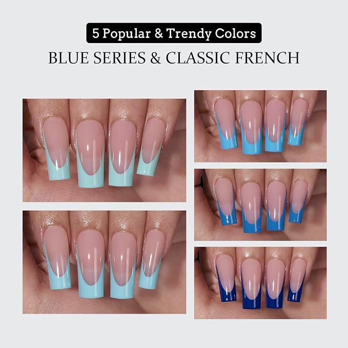 03 L - Square Blue French in Pink Base