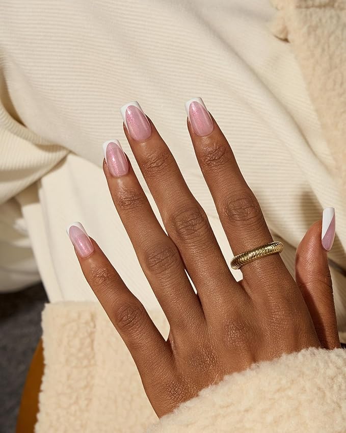 01 S - Square French in Pink Glitter Base