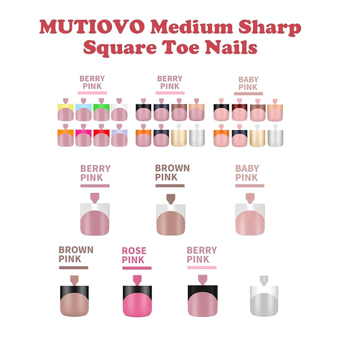 Sharp Square French tip Toe Nail Tips Berry Pink