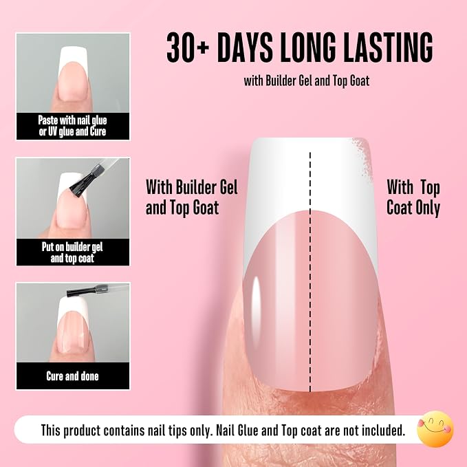 Square White French Tip Baby Pink