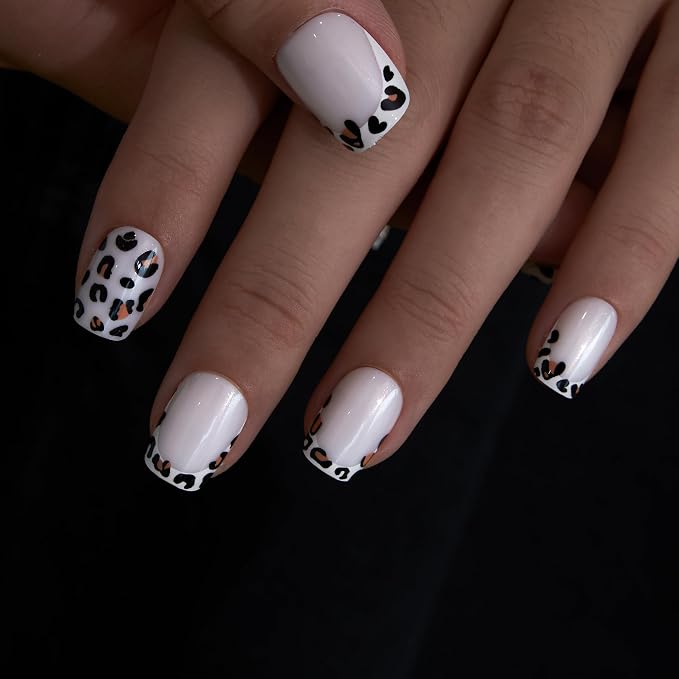 leopard print French nails