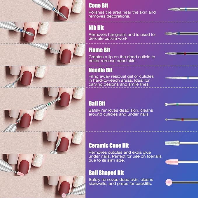30Pcs Nail Bits with Pink Case