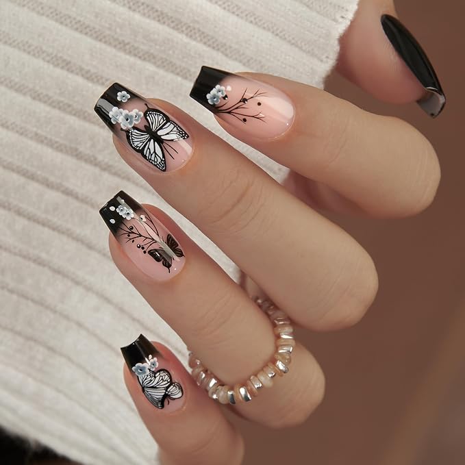black butterfly nails