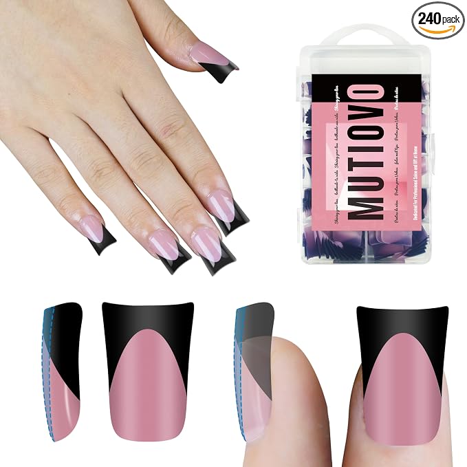 Duck Nails Short Black Berry Pink French Tips