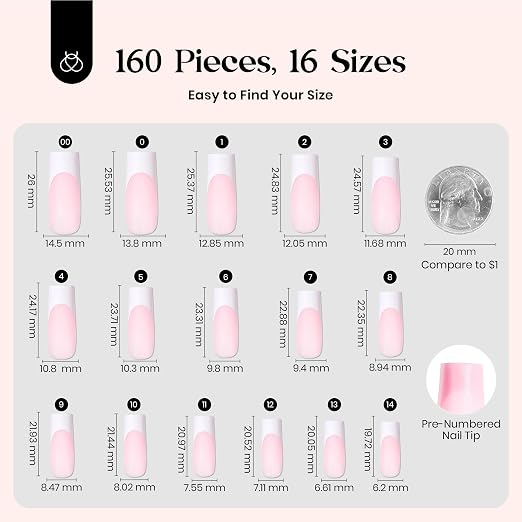 1 - Press On Nails Only | Long Square | Pink French