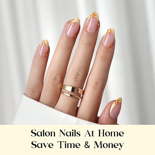 5 - Press On Nails Only | Short Amlond | Yellow French