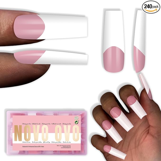 Square Long Wide White French Tip Berry Pink 240
