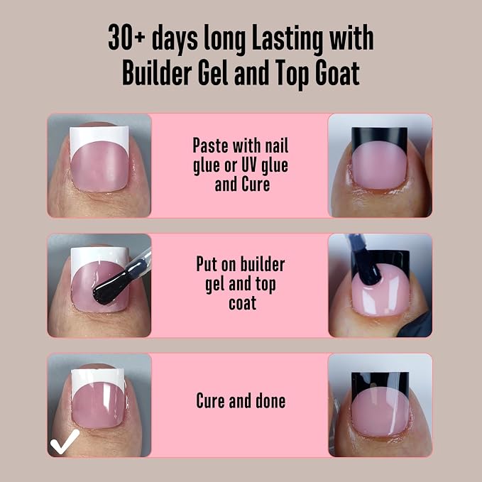 Sharp Square Toe Nail Black and White French Tips Mix