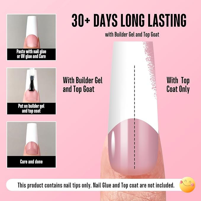 Square Long Wide White French Tip Berry Pink 240