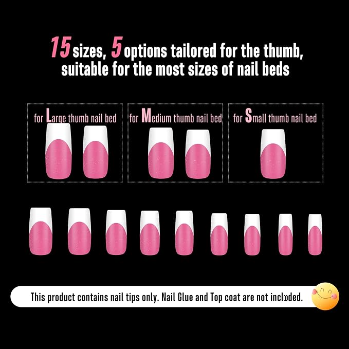 Square White French Tip Rose Pink