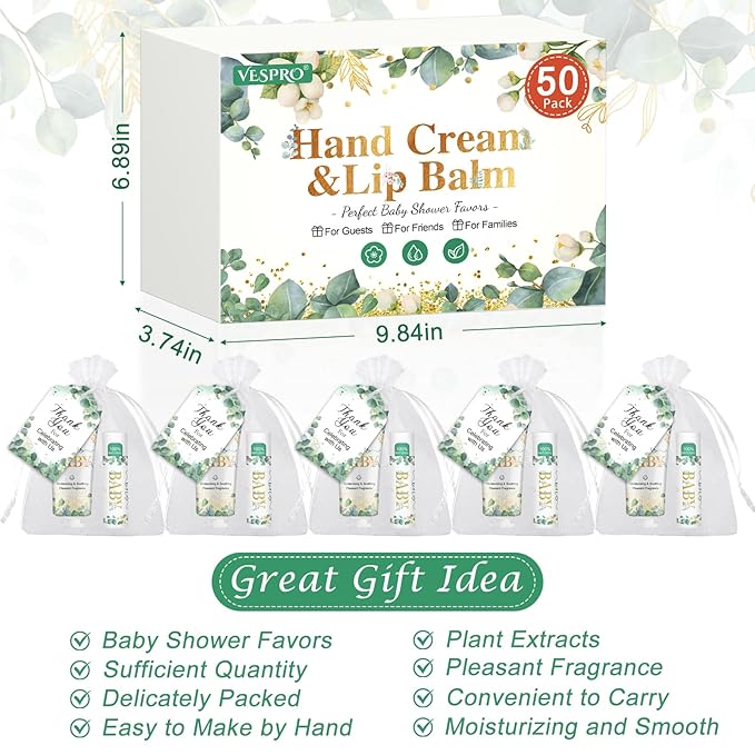 50 Sets Hand Cream and Lip Balm Shower Favors