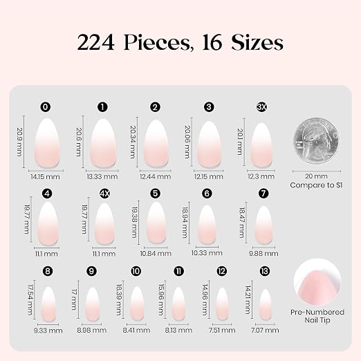 3 - Press On Nails Only | Short Amlond | Peach Ombre